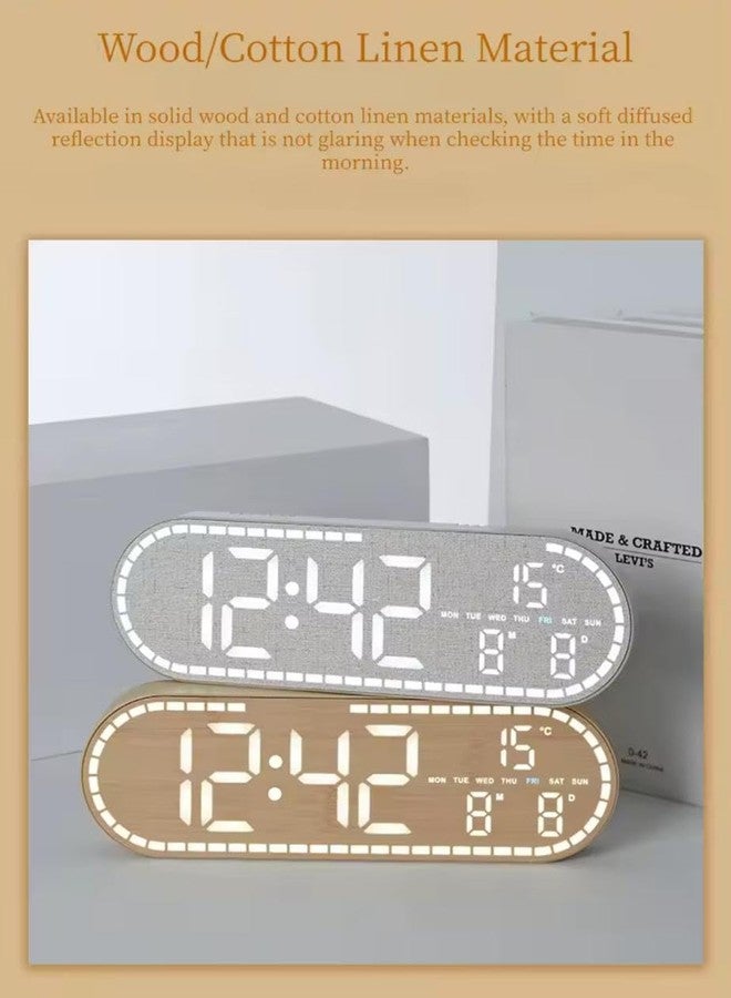 CHIBRO Wooden Finish Digital Alarm Clock with Temperature, Date & Day Display | Dual Alarm | 4-Level Brightness | Table & Wall Mount Clock (Grey/Wood Finish) (Yellow Wood Grain Style) - Image 3